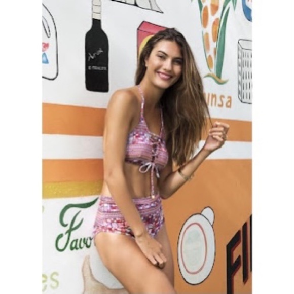 Sunseeker Other - Nwt Sunseeker Australia Bikini Swim Halter Lace Up Top Cutout High Waist Bottoms